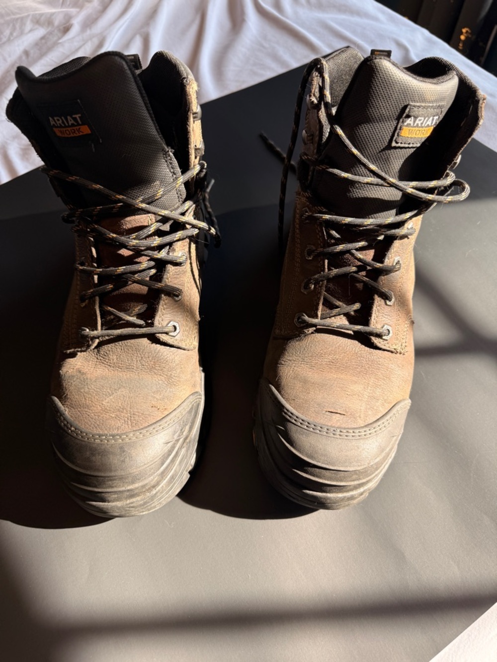 Ariat Brown Leather Work Boots with Black Toe Caps